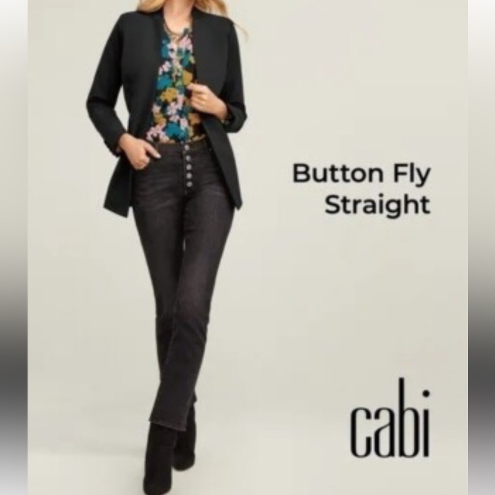 CAbi Dark Button Fly Straight Jeans